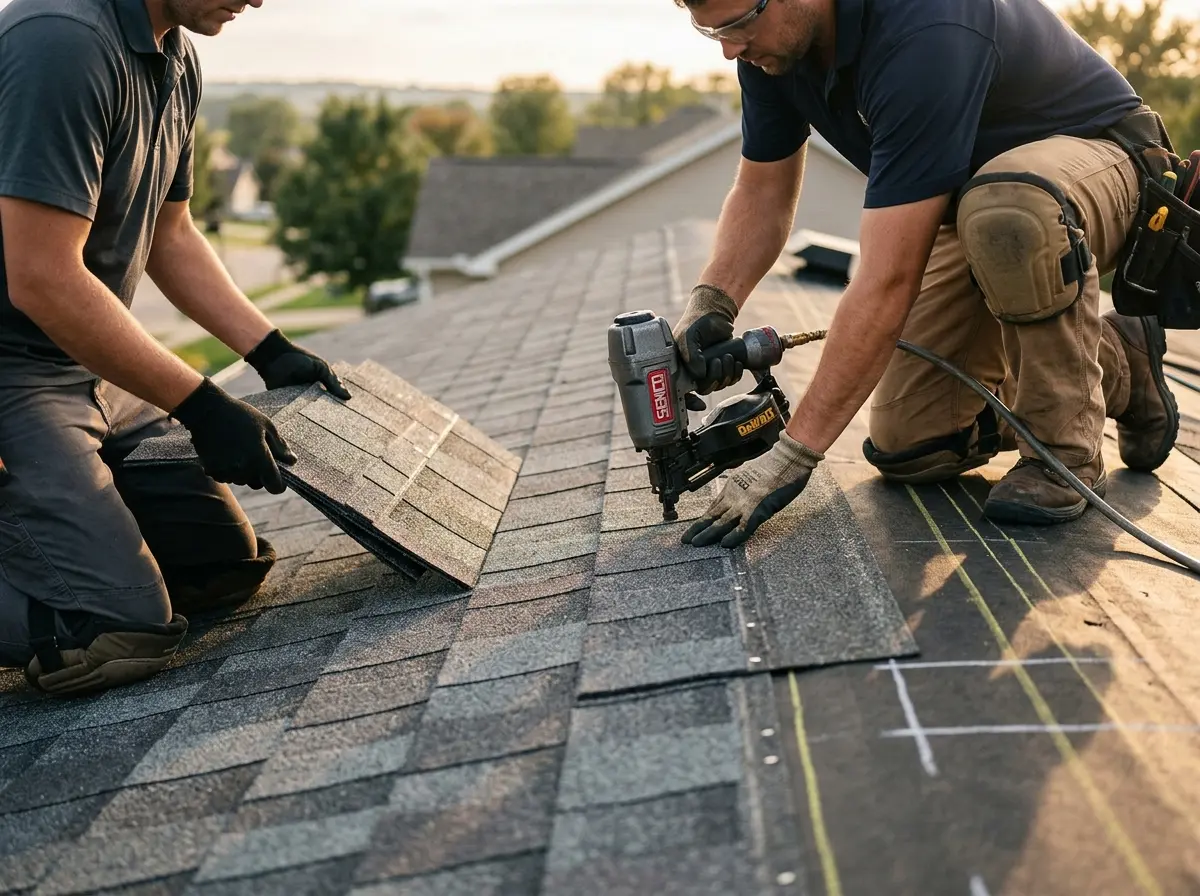 Professional roofer working on a residential roof in Gladstone